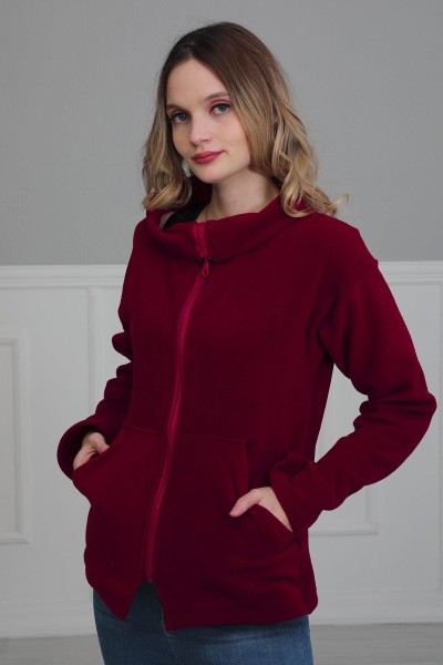 Fermuarlı Cepli Polar Sweatshirt,SW-4 Bordo - Thumbnail