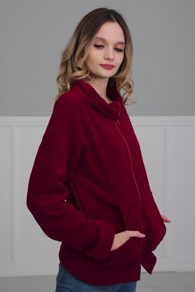 Fermuarlı Cepli Polar Sweatshirt,SW-4 Bordo - Thumbnail