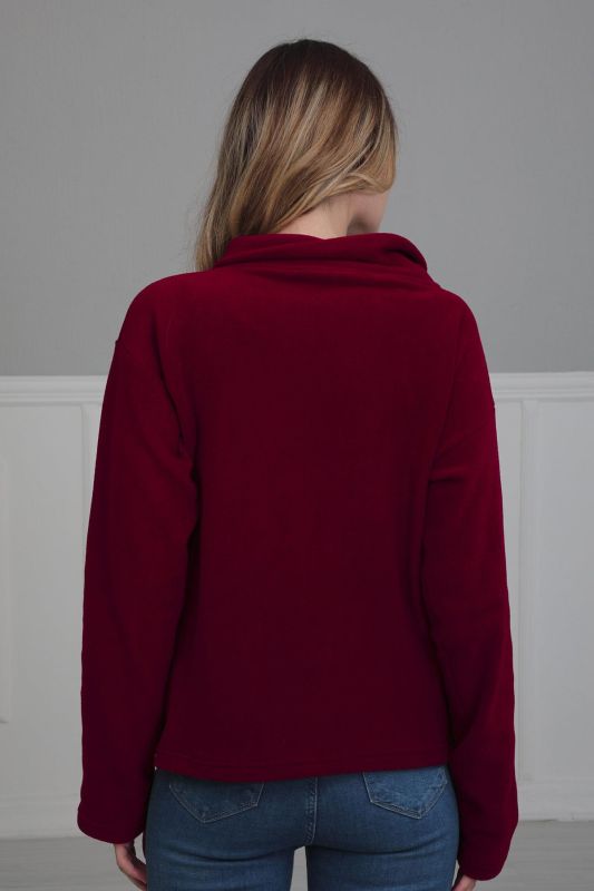 Fermuarlı Cepli Polar Sweatshirt,SW-4 Bordo - 4