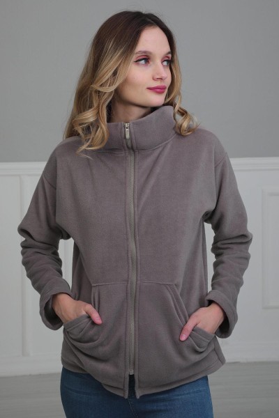 Fermuarlı Cepli Polar Sweatshirt,SW-4 Gri - Thumbnail