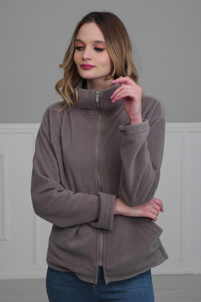 Fermuarlı Cepli Polar Sweatshirt,SW-4 Gri - Thumbnail