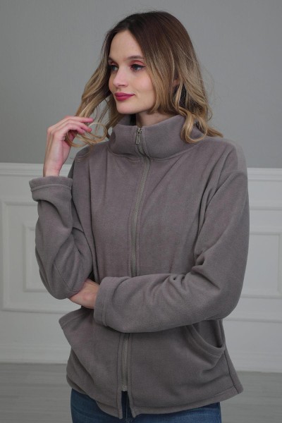 Fermuarlı Cepli Polar Sweatshirt,SW-4 Gri - Thumbnail