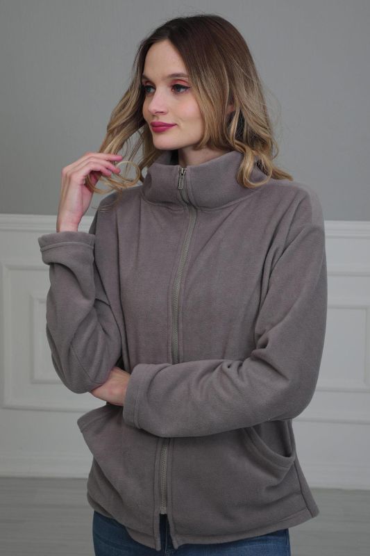 Fermuarlı Cepli Polar Sweatshirt,SW-4 Gri - 3