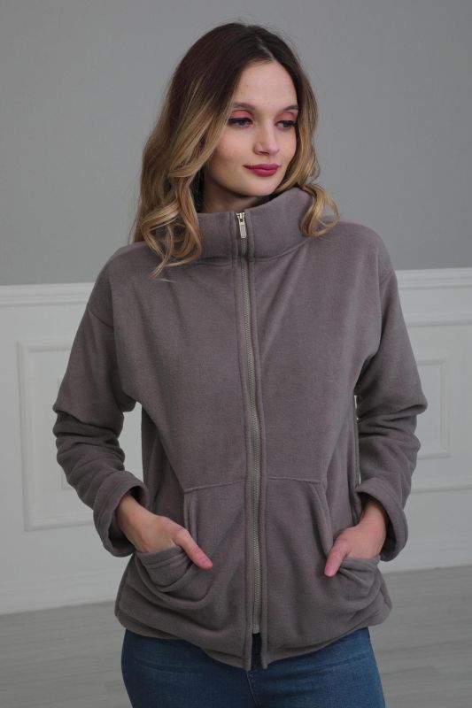 Fermuarlı Cepli Polar Sweatshirt,SW-4 Gri - 4