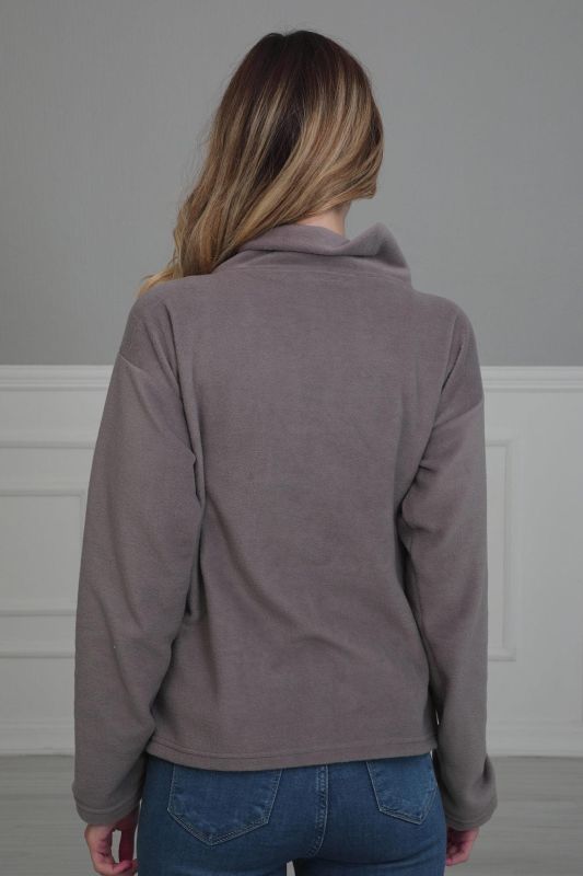 Fermuarlı Cepli Polar Sweatshirt,SW-4 Gri - 5