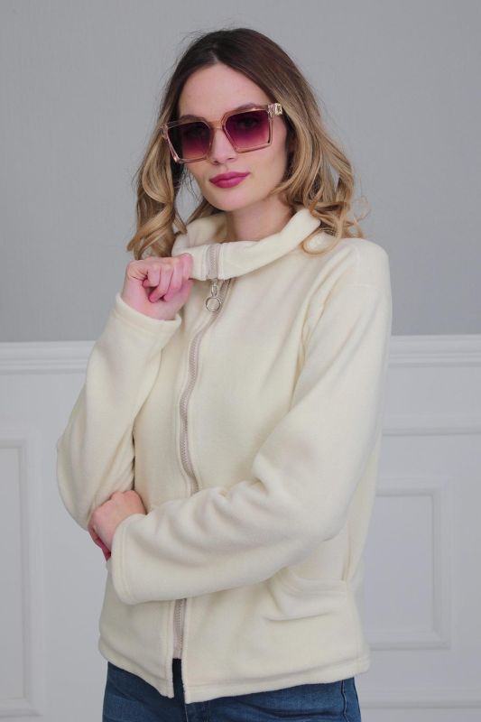 Fermuarlı Cepli Polar Sweatshirt,SW-4 Krem - 1