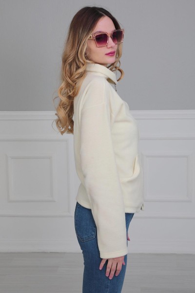 Zippered Pocket Fleece Sweatshirt,SW-4 Cream - Thumbnail