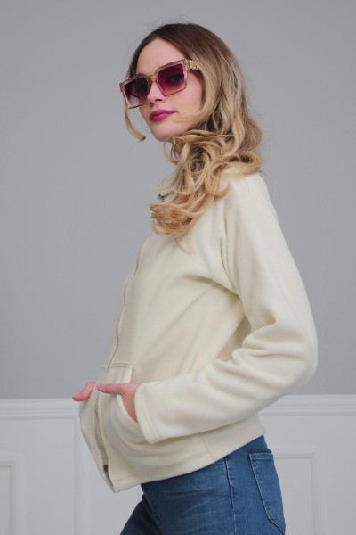 Zippered Pocket Fleece Sweatshirt,SW-4 Cream - Thumbnail