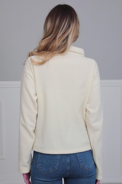 Zippered Pocket Fleece Sweatshirt,SW-4 Cream - Thumbnail