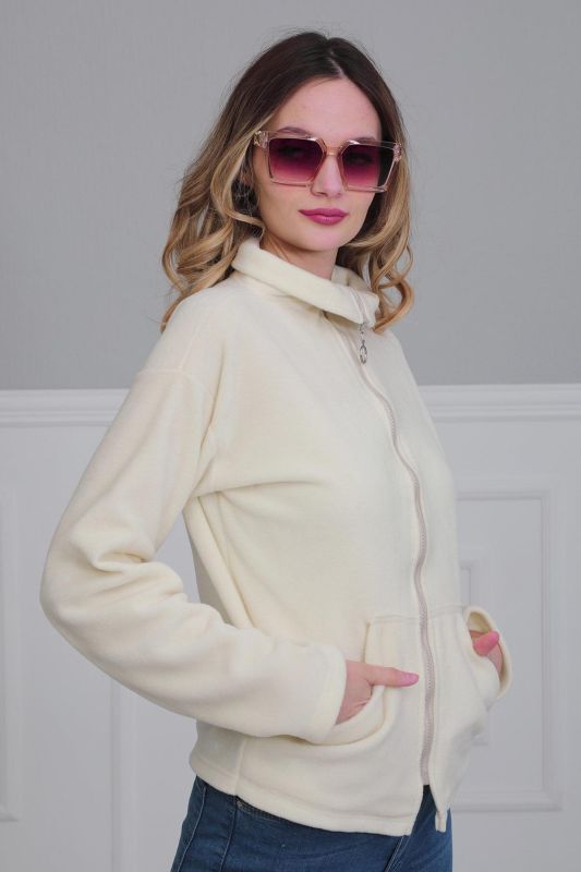Fermuarlı Cepli Polar Sweatshirt,SW-4 Krem - 2