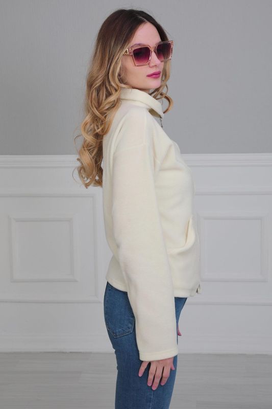 Fermuarlı Cepli Polar Sweatshirt,SW-4 Krem - 3