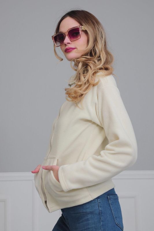 Fermuarlı Cepli Polar Sweatshirt,SW-4 Krem - 5