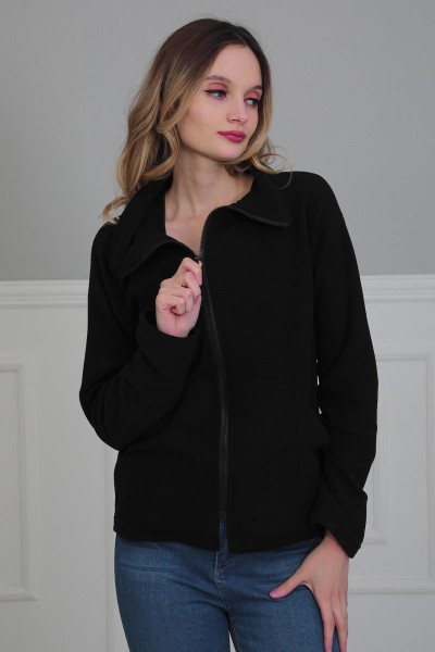Zippered Pocket Fleece Sweatshirt,SW-4 Black - Thumbnail