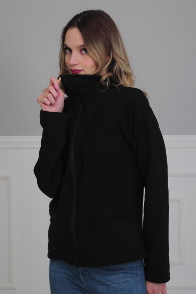 Zippered Pocket Fleece Sweatshirt,SW-4 Black - Thumbnail