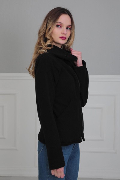 Zippered Pocket Fleece Sweatshirt,SW-4 Black - Thumbnail