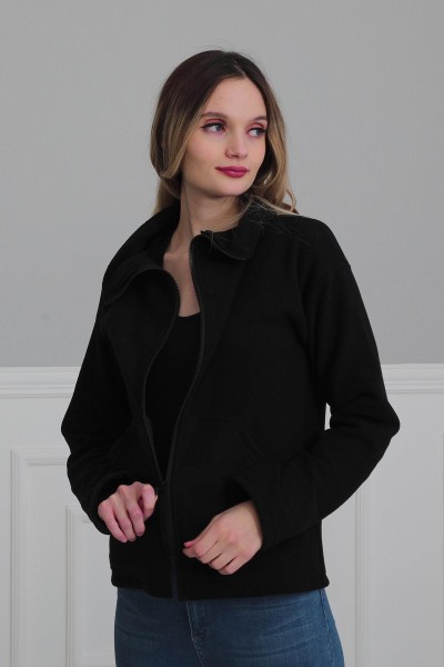 Zippered Pocket Fleece Sweatshirt,SW-4 Black - Thumbnail