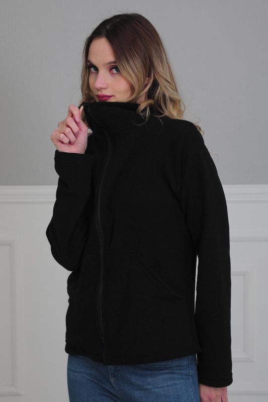 Fermuarlı Cepli Polar Sweatshirt,SW-4 Siyah - 3