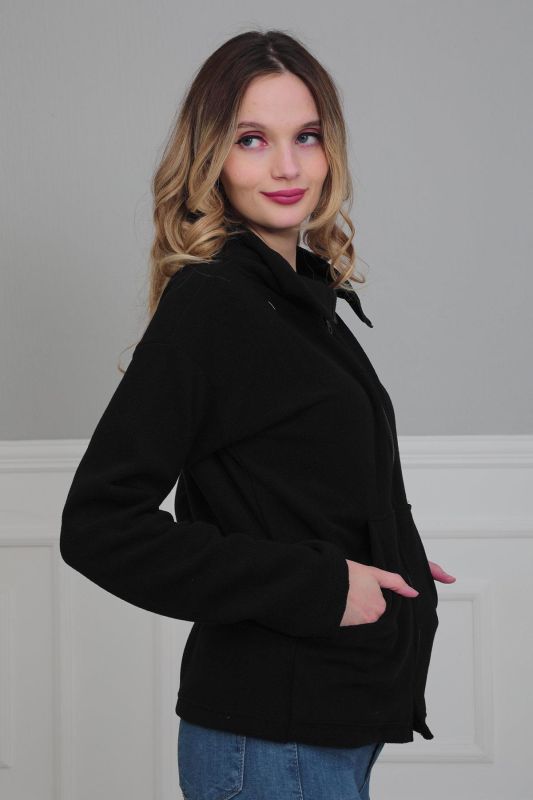 Fermuarlı Cepli Polar Sweatshirt,SW-4 Siyah - 5
