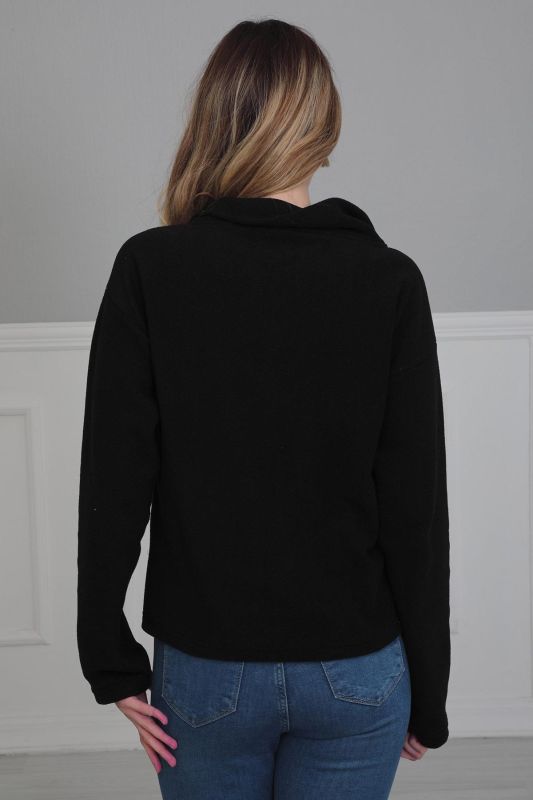 Fermuarlı Cepli Polar Sweatshirt,SW-4 Siyah - 6