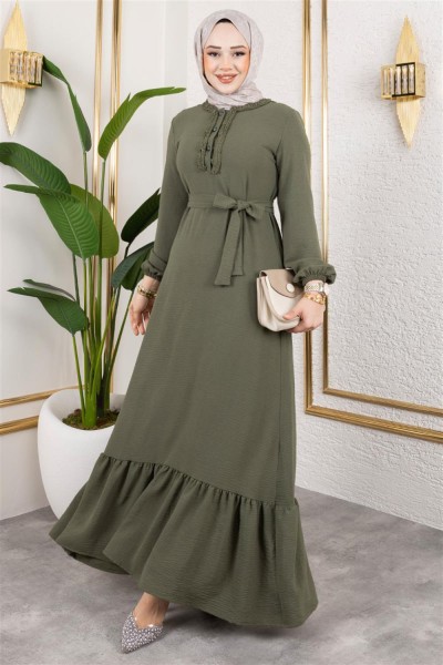 BGM - Fırfır Detaylı Aerobin Elbise HAKİ