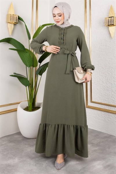 Fırfır Detaylı Aerobin Elbise HAKİ - Thumbnail