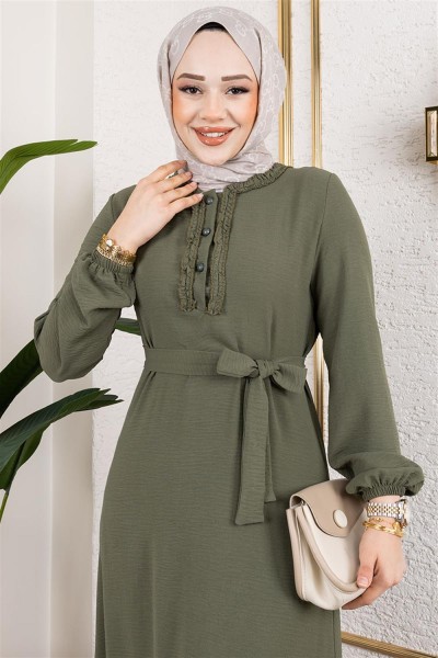 Fırfır Detaylı Aerobin Elbise HAKİ - Thumbnail