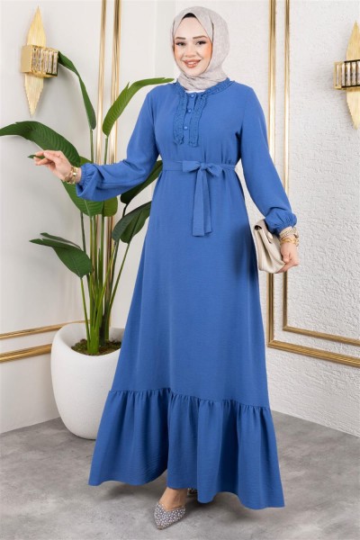 BGM - Fırfır Detaylı Aerobin Elbise İNDİGO