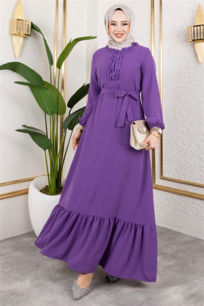 BGM - Fırfır Detaylı Aerobin Elbise LİLA