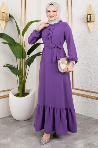 Fırfır Detaylı Aerobin Elbise LİLA - Thumbnail