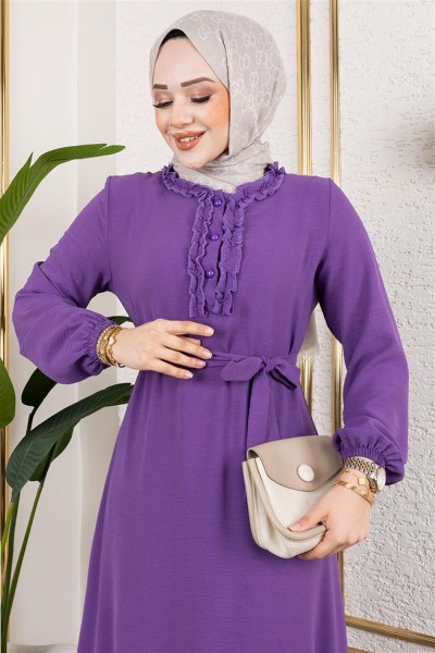 Fırfır Detaylı Aerobin Elbise LİLA - Thumbnail