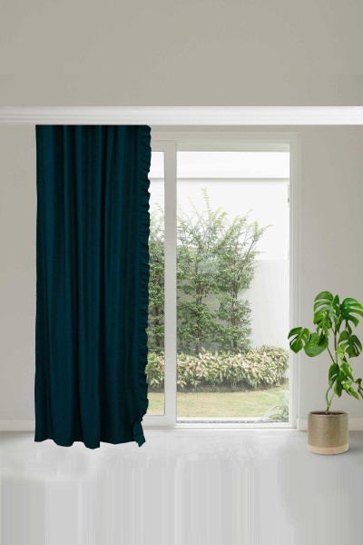 Fırfır Kenarlı Fon Perde Sol Kenar245x140 cm,PR-2SOL Petrol Mavisi - Thumbnail