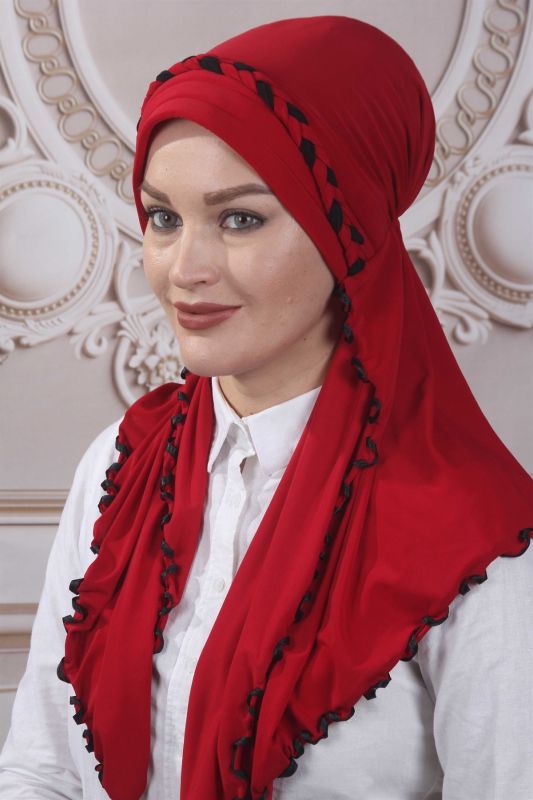 Fırfırlı Hazır Şal Kırmızı - 2