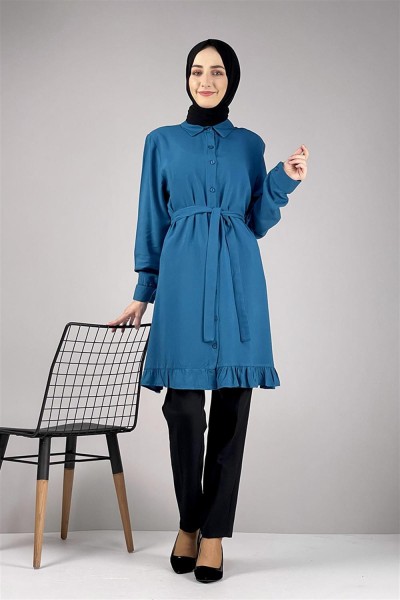 MG - Fırfırlı Tunik Petrol PETROL MAVİ