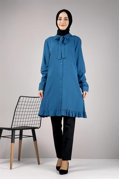 Fırfırlı Tunik Petrol PETROL MAVİ - Thumbnail