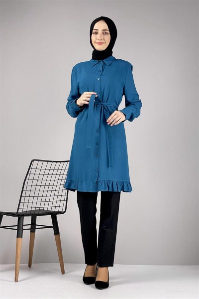 Fırfırlı Tunik Petrol PETROL MAVİ - Thumbnail