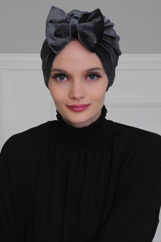 Bow Velvet Bonnet,B-27K Anthracite - 1