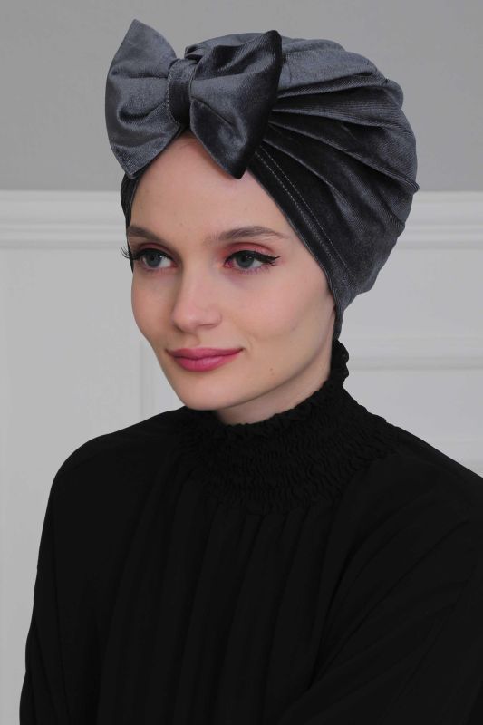 Bow Velvet Bonnet,B-27K Anthracite - 2