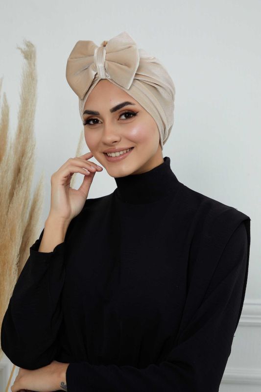 Bow Velvet Bonnet,B-27K Beige - 1