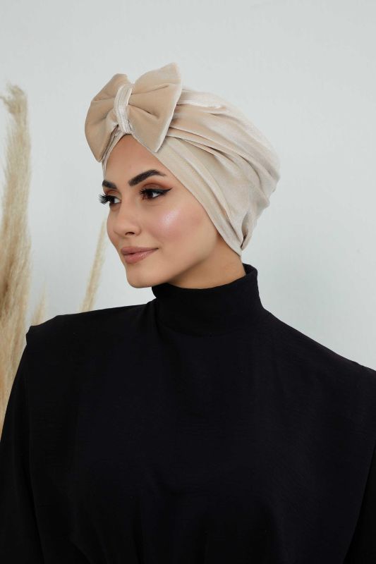 Bow Velvet Bonnet,B-27K Beige - 2