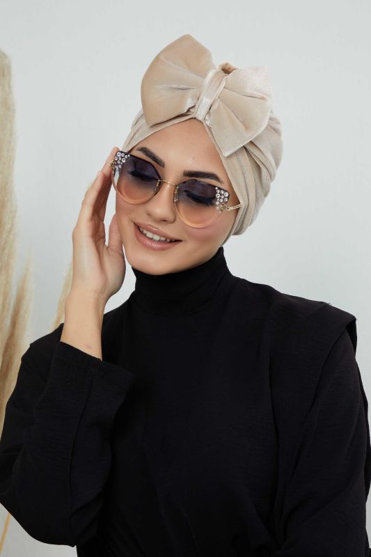 Bow Velvet Bonnet,B-27K Beige - 3