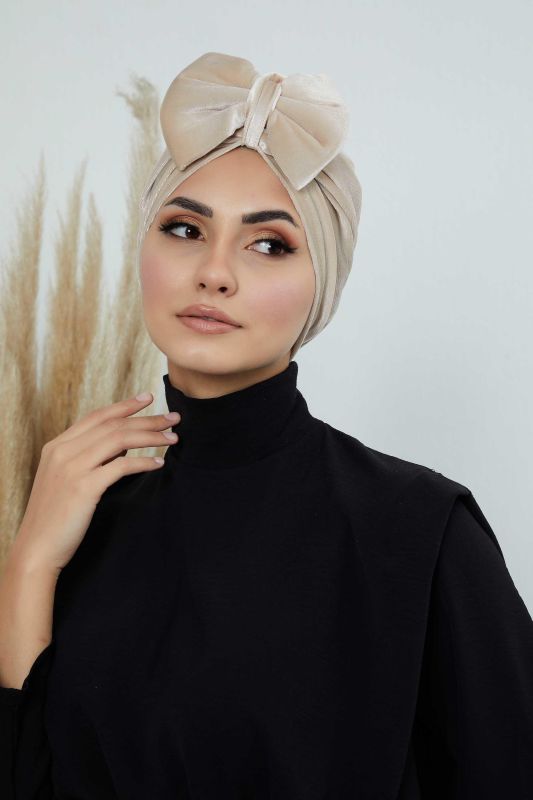 Bow Velvet Bonnet,B-27K Beige - 4
