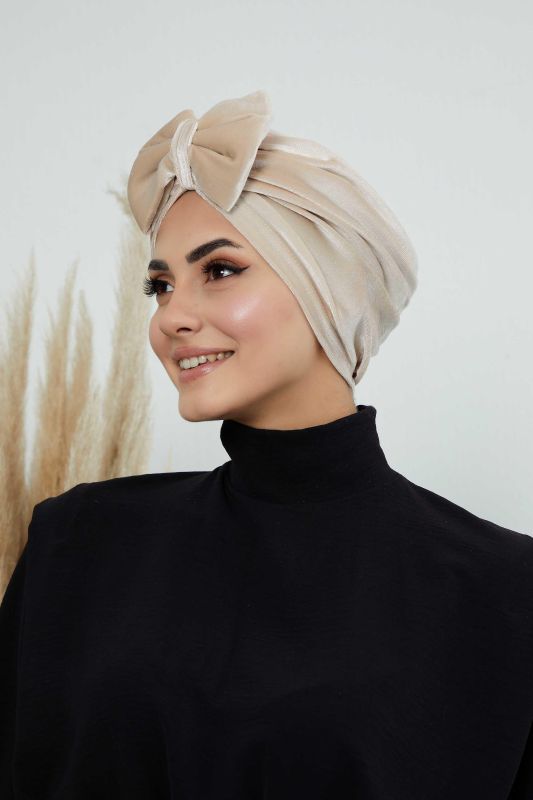 Bow Velvet Bonnet,B-27K Beige - 8