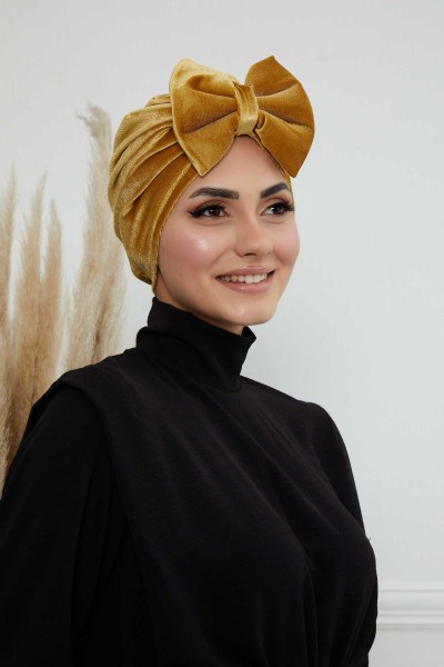 Bow Velvet Bonnet,B-27K Mustard - Thumbnail
