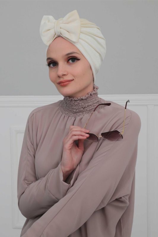 Bow Velvet Bonnet,B-27K Cream - 1