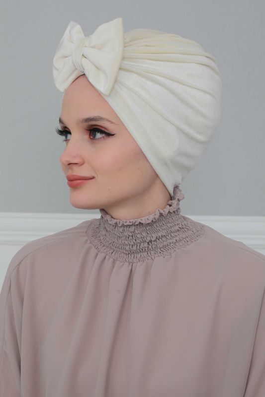 Bow Velvet Bonnet,B-27K Cream - 2