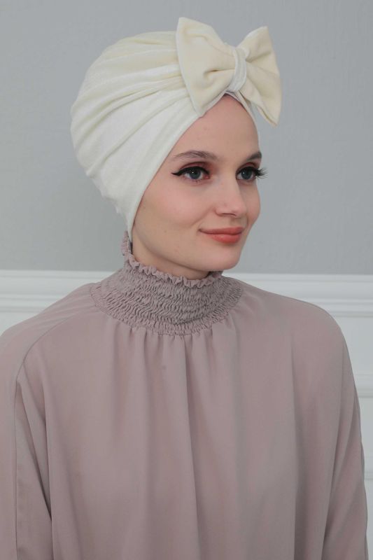 Bow Velvet Bonnet,B-27K Cream - 3