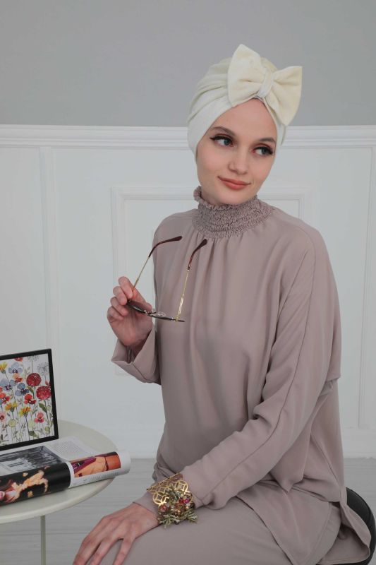 Bow Velvet Bonnet,B-27K Cream - 5