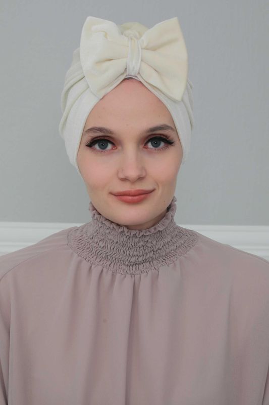 Bow Velvet Bonnet,B-27K Cream - 6