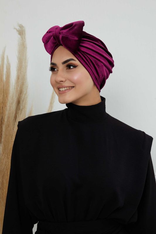 Bow Velvet Bonnet,B-27K Purple - 1