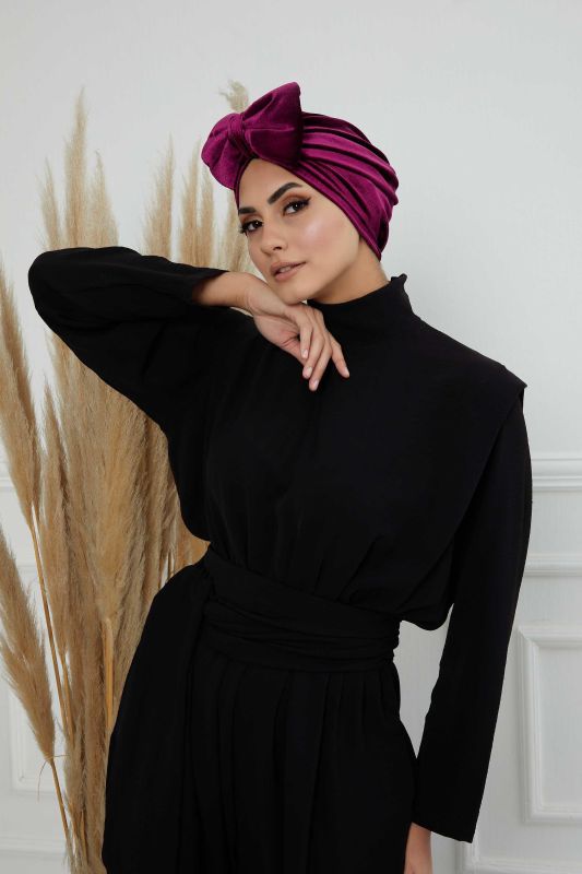 Bow Velvet Bonnet,B-27K Purple - 2